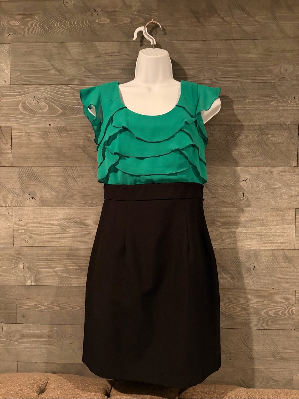 A. Byer Teal Ruffle Bodice Sheath Dress